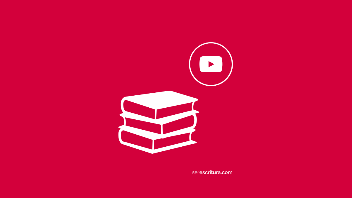 Ilustración blanca de tres libros apilados horizontalmente junto a un ícono circular de reproducción de YouTube. Representa la cápsula de 'RecomendArte UAA' donde Itzamá Enríquez Íñiguez reseña tres antologías de escritoras en español.