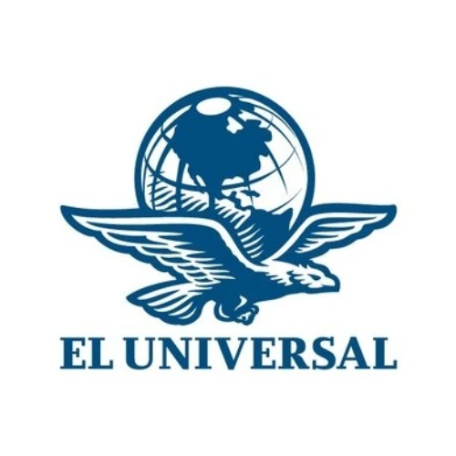 Logotipo del periódico El Universal: un águila estilizada en vuelo, con un globo terráqueo estilizado sobre su espalda. Debajo, el texto "EL UNIVERSAL" en letras mayúsculas. Todo sobre un fondo blanco.