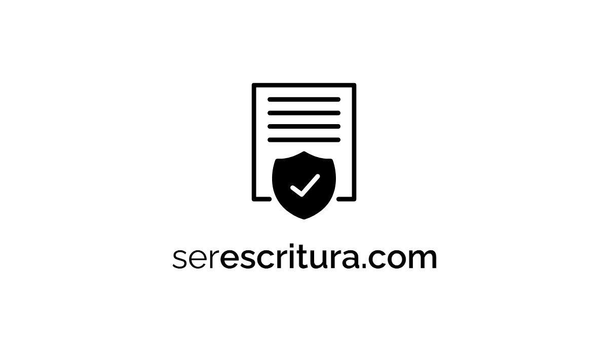Símbolo de confianza y protección de la información personal: un documento con un escudo y palomita. Debajo se lee: "serescritura.com"
